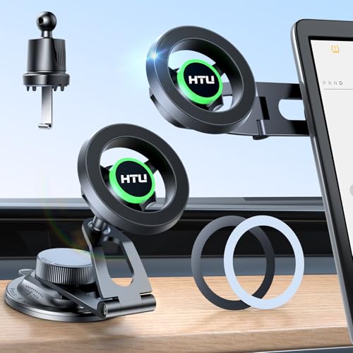 HTU 2026 Upgraded Car Phone Holder for Magsafe Magnetic Car Phone Mount [360° Adjustable 99LBS Ultra Suction] Cell Phone Holders for Tesla Cars/Gym/Mirror Mount for iPhone & Android (Black) - Image 1