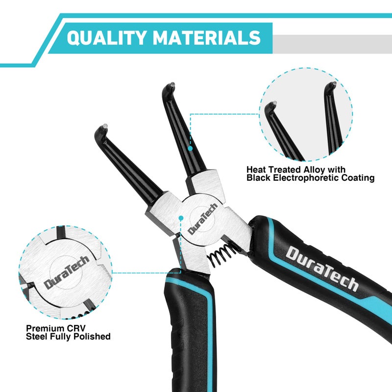 DuraTech 4 PCS Snap Ring Pliers Set, 7 Inch Heavy Duty Internal & External Circlip Pliers Kit with Straight/Bent Jaw, Premium CRV Steel, Precision Spring Loaded C Clip Pliers with Storage Pouch - Image 3