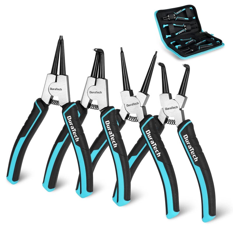 DuraTech 4 PCS Snap Ring Pliers Set, 7 Inch Heavy Duty Internal & External Circlip Pliers Kit with Straight/Bent Jaw, Premium CRV Steel, Precision Spring Loaded C Clip Pliers with Storage Pouch - Image 1