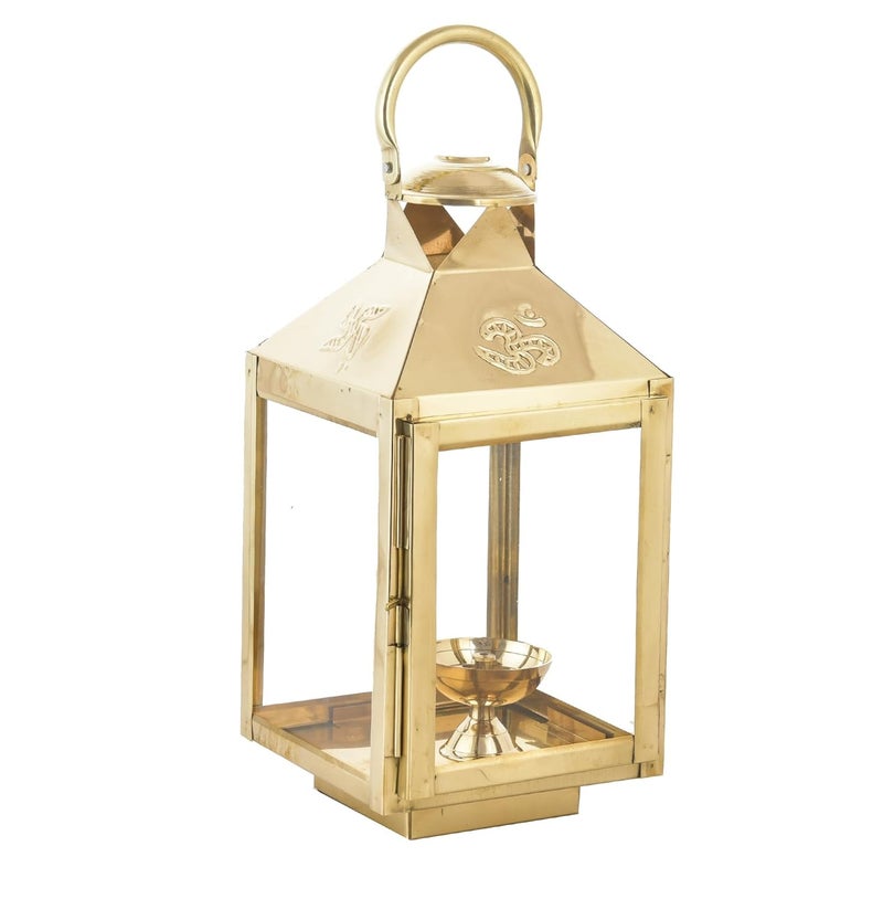 HOUZZPLUS Handicraft Akhand Diya with Glass Cover Brass Akhand Diya for Home Temple puja Hanging Table Lantern for HomeDecorLarge - Image 2