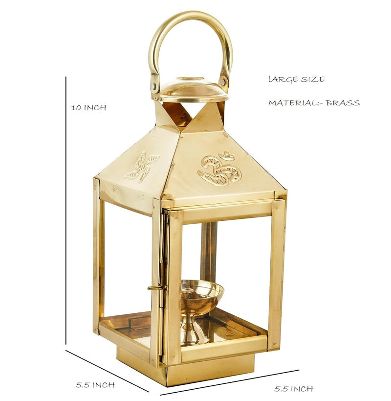 HOUZZPLUS Handicraft Akhand Diya with Glass Cover Brass Akhand Diya for Home Temple puja Hanging Table Lantern for HomeDecorLarge - Image 4