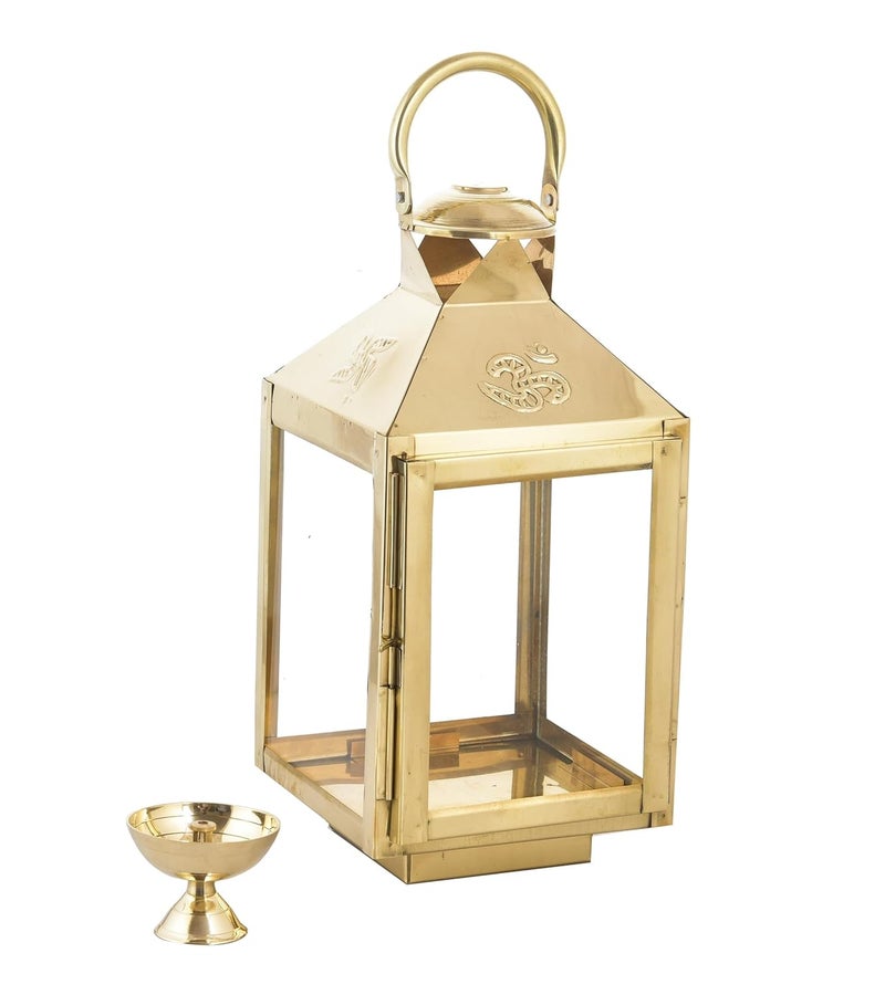 HOUZZPLUS Handicraft Akhand Diya with Glass Cover Brass Akhand Diya for Home Temple puja Hanging Table Lantern for HomeDecorLarge - Image 5