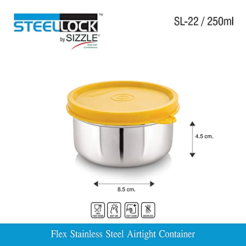 STEELLOCK Stainless Steel Airtight Container | Leak Proof Container/Storage/Lunch Box with Lid | BPA Free, Durable & Rust-Proof | SL-22-set of 4, 250ml each, Multicolor - Image 5