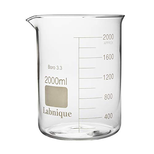 Labnique Borosilicate 3.3 Glass Griffin Beaker, Low Form with Printed Graduation (2000ml) - Image 1