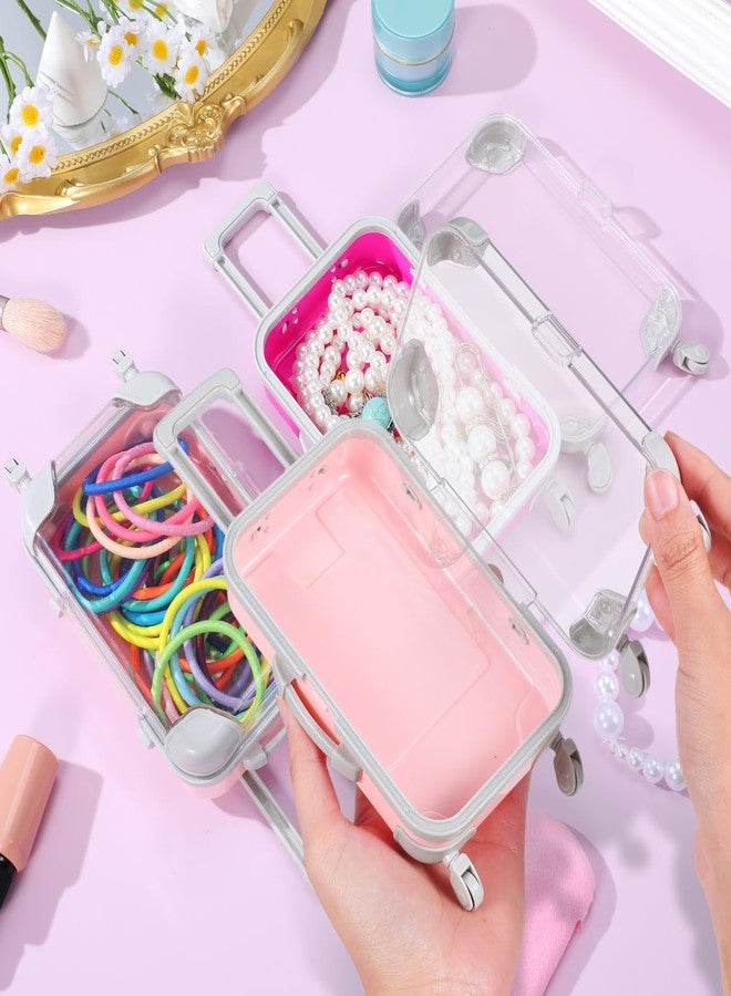Sewroro 4 Pcs Mini Suitcase Eyelash Travel Case Portable Lash Storage Box with Clear Lid and Wheels for Makeup Accessories Organizer 6.49X3.34X1.96 Inches - Image 2