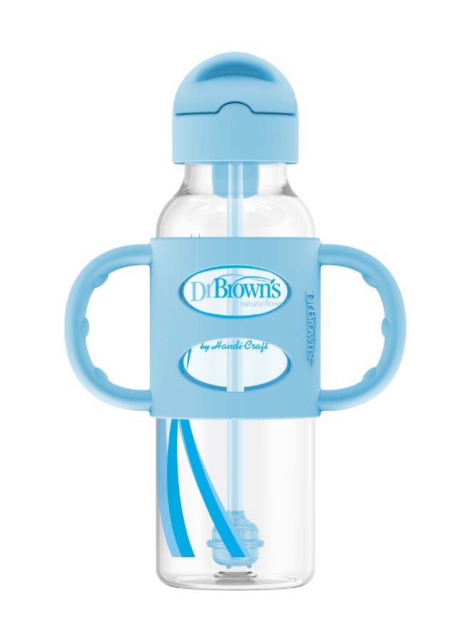 Dr. Brown’s 8 Oz/250 Ml Anti-Colic Pp Narrow Sippy Straw Bottle With Silicone Handles, Blue, 1-Pack - Image 1
