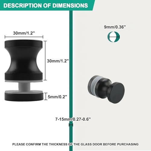 Alise Shower Glass Door Handle,Sliding Shower Doors Knob,One Sided Pull Hardware Replacement Parts for Bathroom Glass Doors,Solid SUS304 Stainless Steel Black Finish,L9000-B - Image 2
