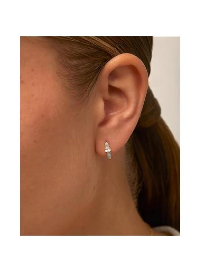 PAVOI 14K Gold Plated Sterling Silver Post Earrings for Women - Colored Enamel Cubic Zirconia Huggie Hoop Earrings - Blue Pink Purple White Jewelry - Image 2