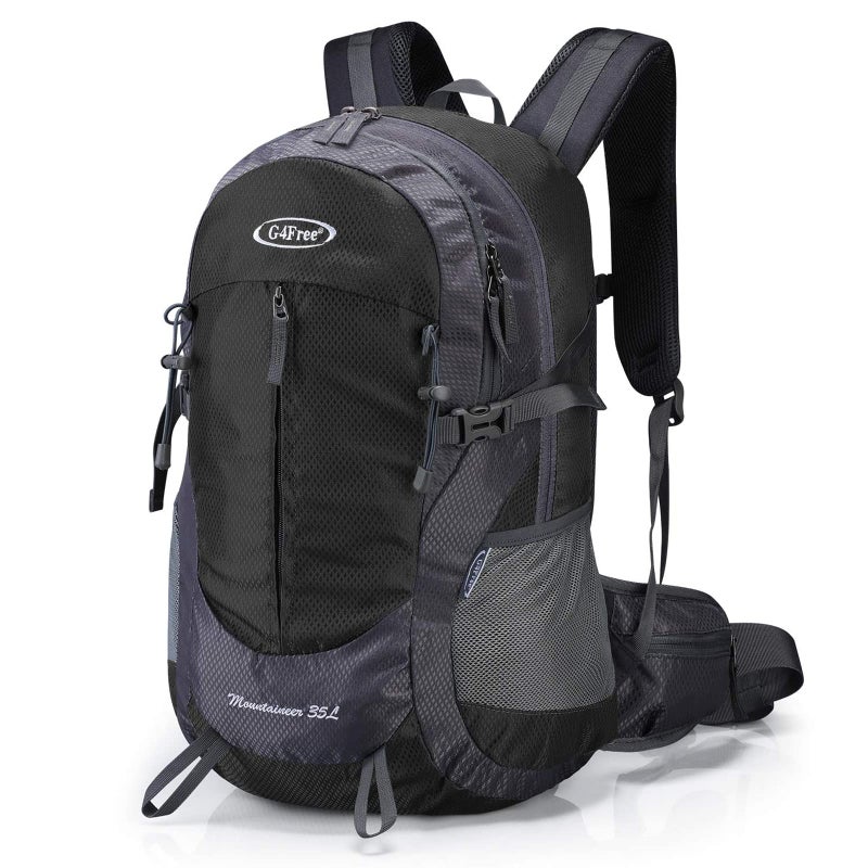 G4Free 35L Hiking Backpack Water Resistant Outdoor Sports Travel Daypack Lightweight with Rain Cover for Women Men (Black) - Image 1