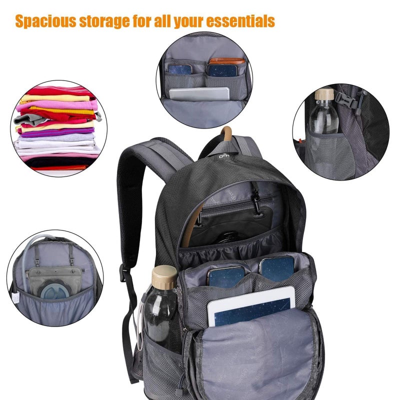 G4Free 35L Hiking Backpack Water Resistant Outdoor Sports Travel Daypack Lightweight with Rain Cover for Women Men (Black) - Image 4