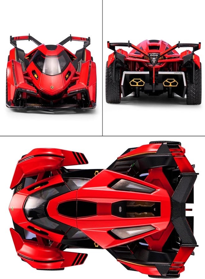 endevi Scale Exclusive Alloy Metal Pull Back Die-cast Car Model with Sound Light Mini Auto Toy for Kids Metal Model Toy Car with Sound and Light (1:32 Scale Lamborghini RANBO V12GT-RED) - Image 4