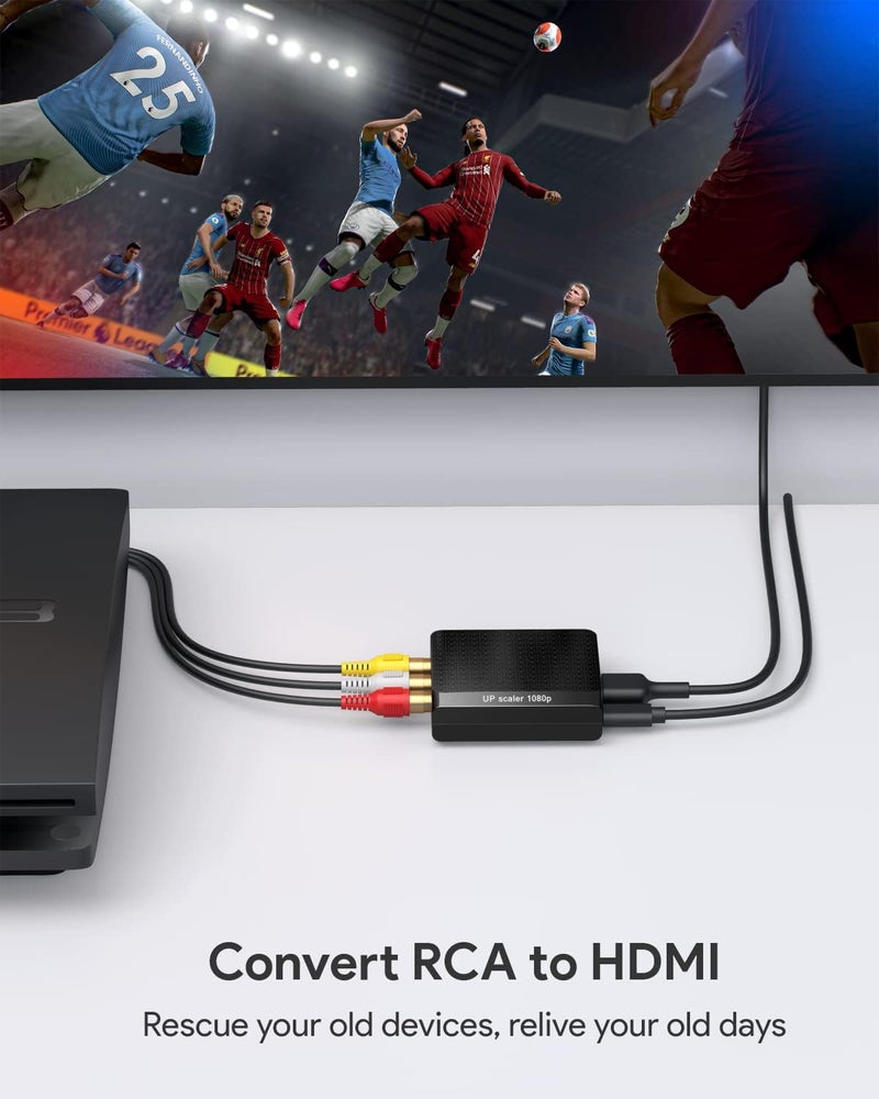 Wenter AV to HDMI Converter, 1080P RCA Composite to HDMI Adapter, Mini Analog CVBS Audio Video Adapter Supports PAL/NTSC for Smart TV VCR/VHS/Xbox/PS3/STB/N64/Wii/TV/PC/Blue-Ray DVD Players - Image 4