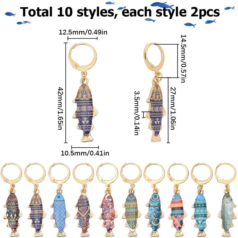 SUNNYCLUE 1 Box 20Pcs 10 Colors Knitting Markers Charms Fish Stitch Marker Cute Ocean Animal Crochet Stainless Steel Leverback Hoops Summer Enamel Stitch Markers for Crocheting Quilting Jewelry Making - Image 2