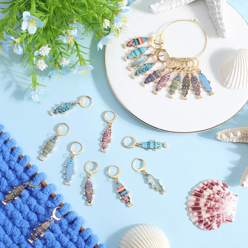 SUNNYCLUE 1 Box 20Pcs 10 Colors Knitting Markers Charms Fish Stitch Marker Cute Ocean Animal Crochet Stainless Steel Leverback Hoops Summer Enamel Stitch Markers for Crocheting Quilting Jewelry Making - Image 4