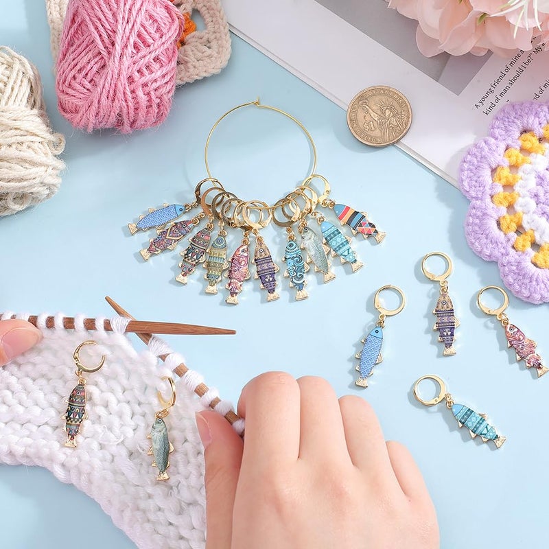 SUNNYCLUE 1 Box 20Pcs 10 Colors Knitting Markers Charms Fish Stitch Marker Cute Ocean Animal Crochet Stainless Steel Leverback Hoops Summer Enamel Stitch Markers for Crocheting Quilting Jewelry Making - Image 3