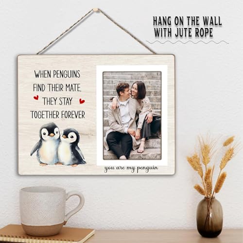 KLYTINK Penguin Photo Frame Gift, Engagement Picture Frame, Wedding Gifts for Couple, Valentine's Gift for Him Her, Anniversary Couple, fits 4x6 Photo, When Penguins Find Their Mate They Stay Together Forever - Image 3