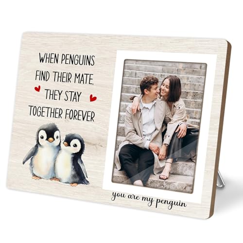 KLYTINK Penguin Photo Frame Gift, Engagement Picture Frame, Wedding Gifts for Couple, Valentine's Gift for Him Her, Anniversary Couple, fits 4x6 Photo, When Penguins Find Their Mate They Stay Together Forever - Image 1