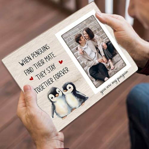 KLYTINK Penguin Photo Frame Gift, Engagement Picture Frame, Wedding Gifts for Couple, Valentine's Gift for Him Her, Anniversary Couple, fits 4x6 Photo, When Penguins Find Their Mate They Stay Together Forever - Image 4