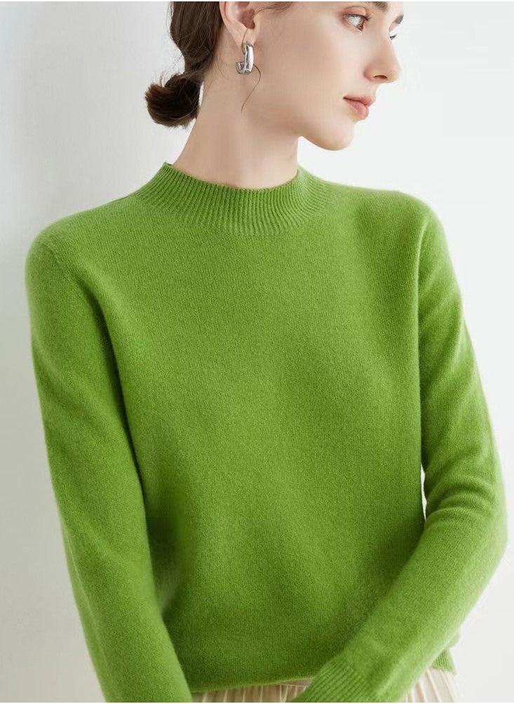Loquat Autumn Winter Seamless Half Turtleneck Women's Cashmere Sweater 