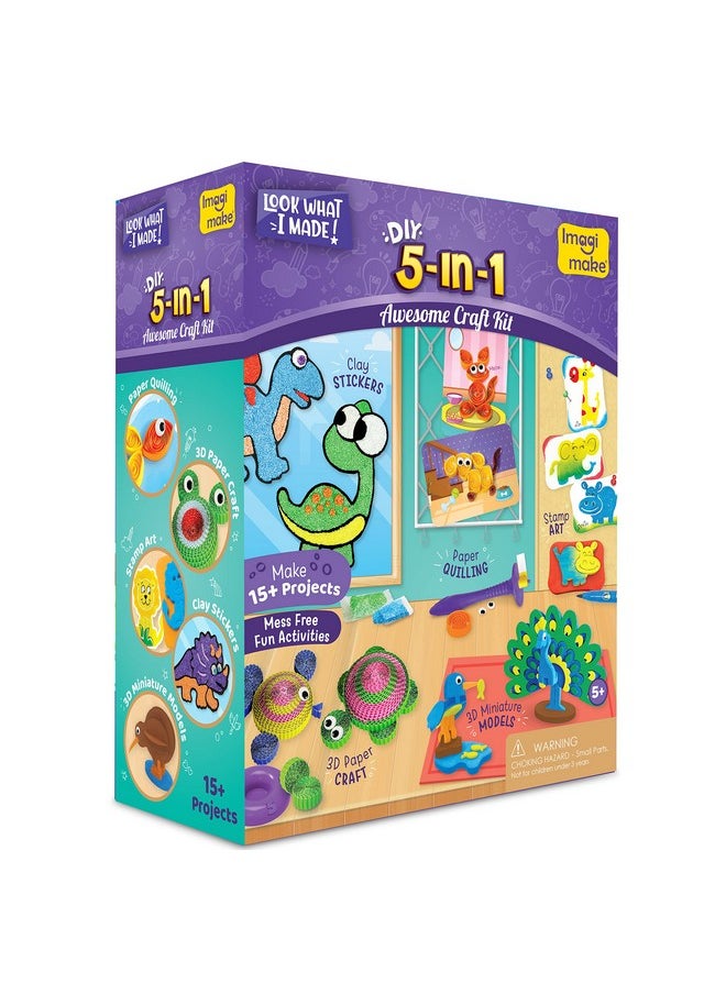 Imagimake 5In1 Awesome Craft Kit ; Includes 15+ Projects ; Crafts For Kids Ages 48 ; 5 To 7 Year Old Girl Birthday Gifts ; Arts And Crafts For Kids Ages 68 ; 6 Year Old Girl Birthday Gift  - Image 2