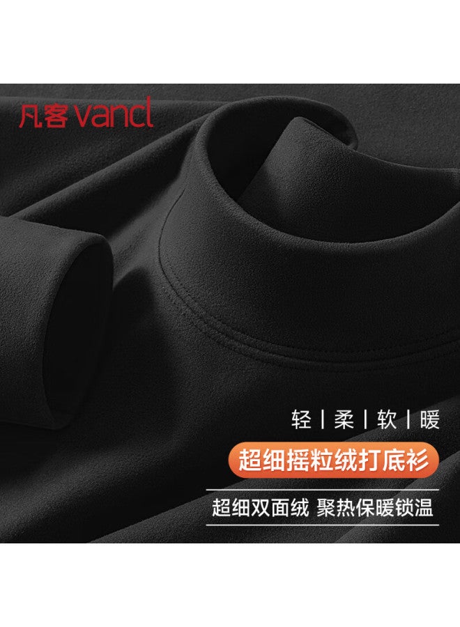 Vancl Men's Autumn Winter Double-sided Fleece Thermal Underwear Youth Polar Fleece Long Sleeve T-shirt Black 3XL