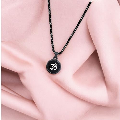 M Men Style قلادة لوكيت دينية للرب شيف، أوم، أوم، مجوهرات يوغا روحية للصحة والثروة، سلسلة للرجال باللونين الأسود والفضي SPn2025229 - Image 3