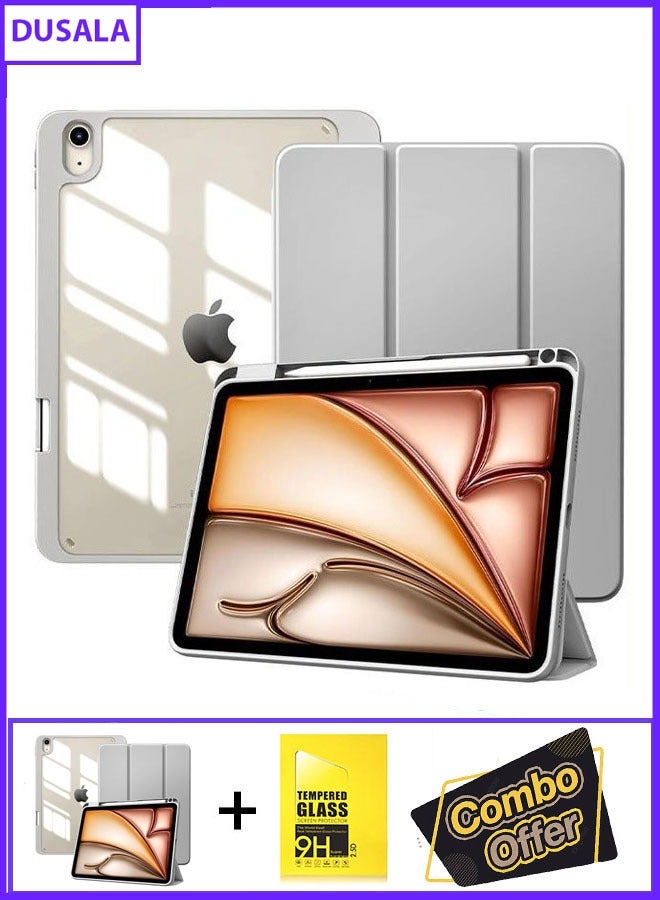 دوسالا جراب 2 في 1 لجهاز iPad Air 11 بوصة (M3/M2-2025/2024) مع حامل قلم، جراب iPad Air من الجيل الخامس/الرابع (2022/2020) 10.9 بوصة، غطاء واقٍ رفيع بظهر شفاف، خاصية الإيقاظ/السكون التلقائي مع زجاج مقسّى - Image 1
