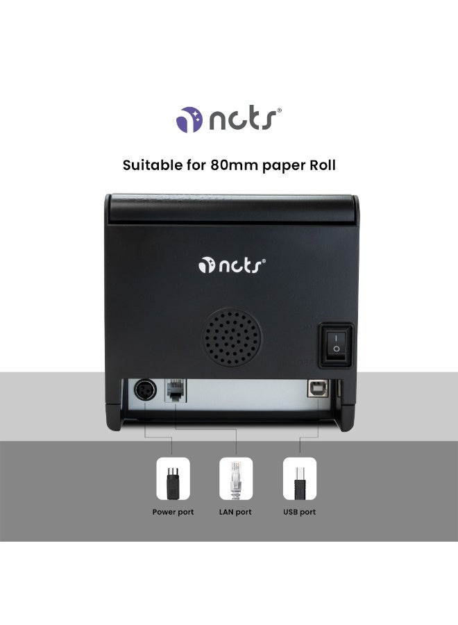 NCTS Thermal Bill POS Receipt Printer NCTS Qsale-R100L 80mm USB+LAN Interface with Auto-Cutter 203DPI Resolution Speed 260mm/s ESC-POS Support - Image 2