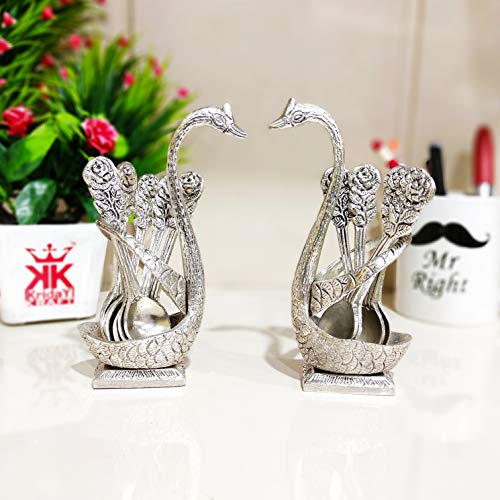 KridayKraft Metal Swan (Duck) Silver Spoon Stand for Dining Table Spoon Set with Stand/Decorative Spoon Rest Showpiece Item for Dining Table... - Image 1