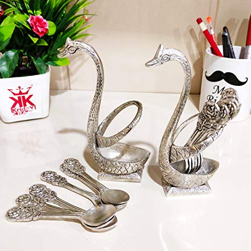 KridayKraft Metal Swan (Duck) Silver Spoon Stand for Dining Table Spoon Set with Stand/Decorative Spoon Rest Showpiece Item for Dining Table... - Image 4