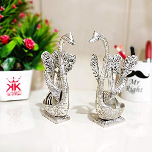 KridayKraft Metal Swan (Duck) Silver Spoon Stand for Dining Table Spoon Set with Stand/Decorative Spoon Rest Showpiece Item for Dining Table... - Image 2