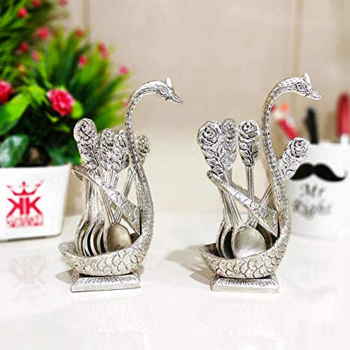 KridayKraft Metal Swan (Duck) Silver Spoon Stand for Dining Table Spoon Set with Stand/Decorative Spoon Rest Showpiece Item for Dining Table... - Image 5
