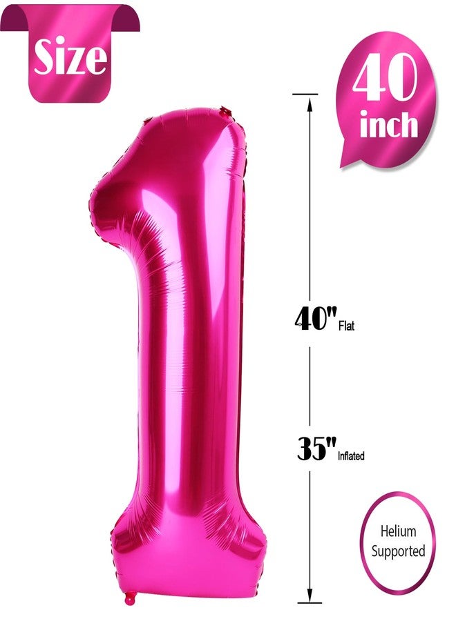 IWERP 40 Inch Hot Pink 1 Balloon for First Birthday, 1st Number Balloons Birthday Decorations for Girl Kids Toddler Baby, One Giant Number 1 Balloon - Image 5