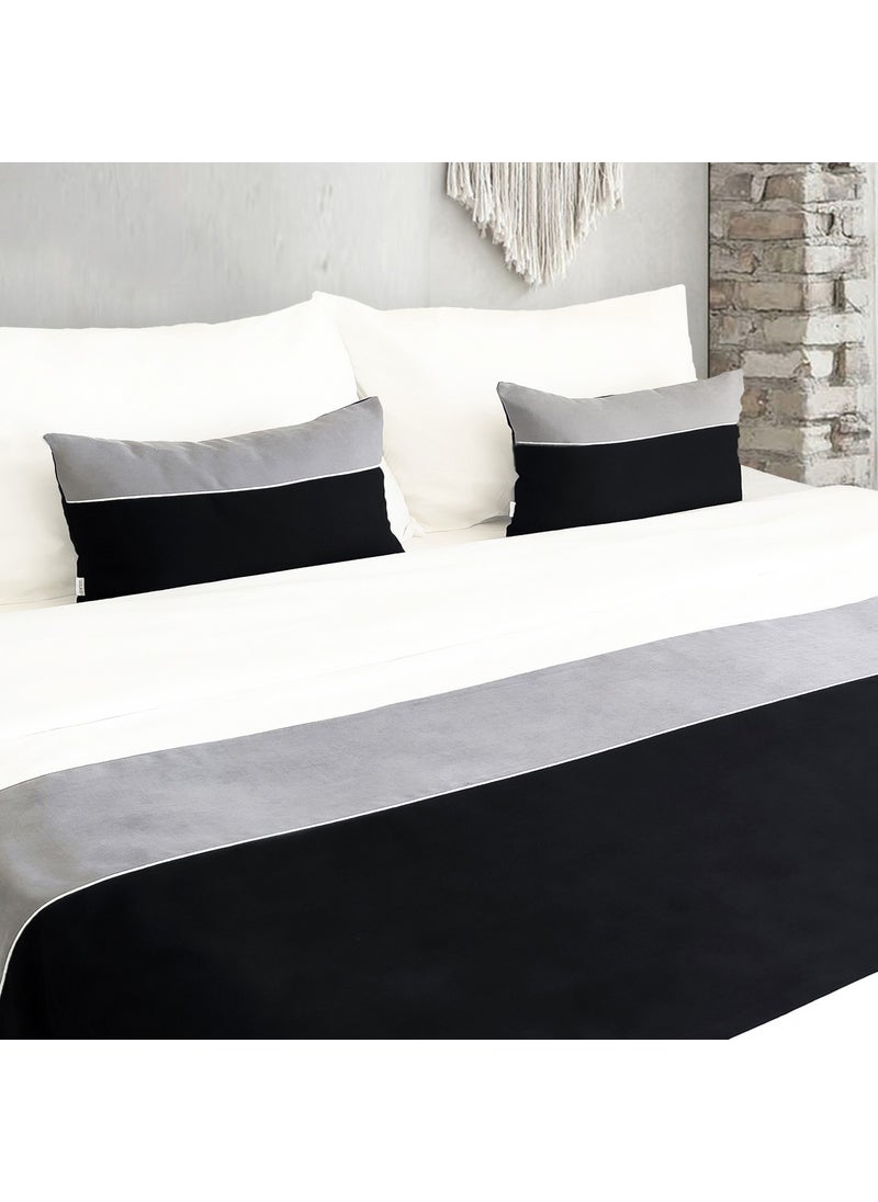 Ritmo Home Bed Runner & Inner Filled Throw Pillow Set with Piping  - Image 3