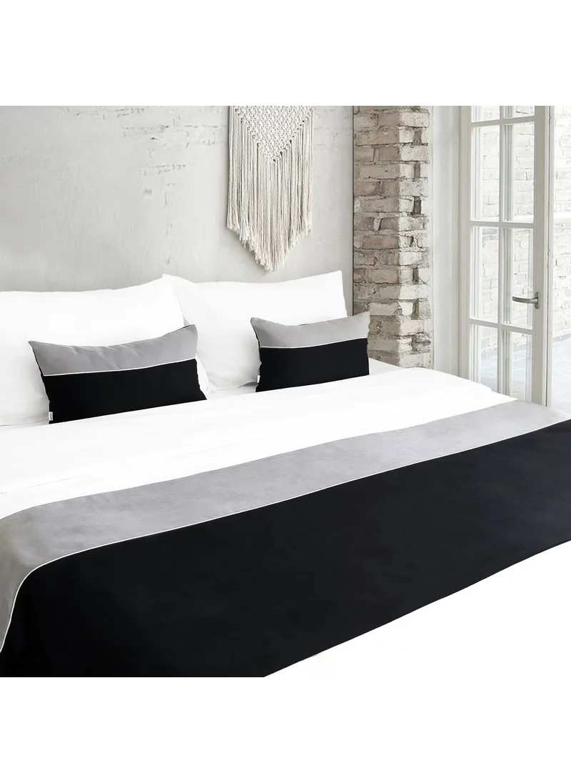 Ritmo Home Bed Runner & Inner Filled Throw Pillow Set with Piping