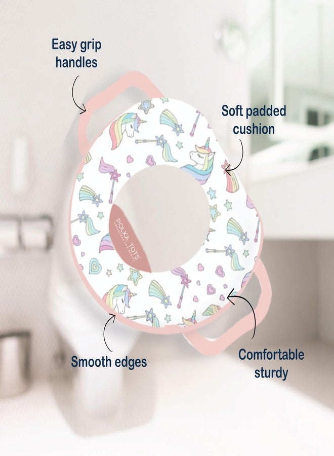 POLKA TOTS Plastic Unicorn Design Pink Potty Seat With Handle For Extra Comfort, Suitable For Potty Training Of Babies, Kids & Toddlers - Image 3