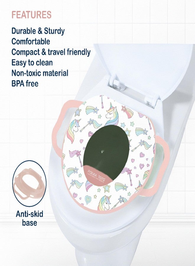 POLKA TOTS Plastic Unicorn Design Pink Potty Seat With Handle For Extra Comfort, Suitable For Potty Training Of Babies, Kids & Toddlers - Image 4