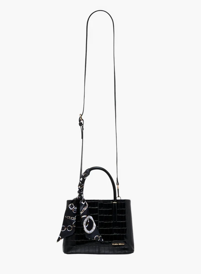 Flora Bella By Shoexpress Scarf Accent Tote Bag with Detachable Strap and Button Closure