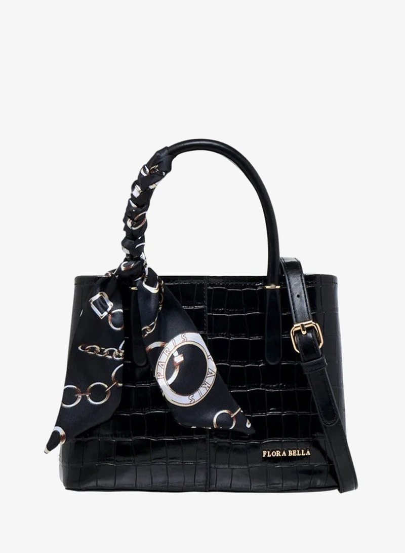 Scarf Accent Tote Bag with Detachable Strap and Button Closure