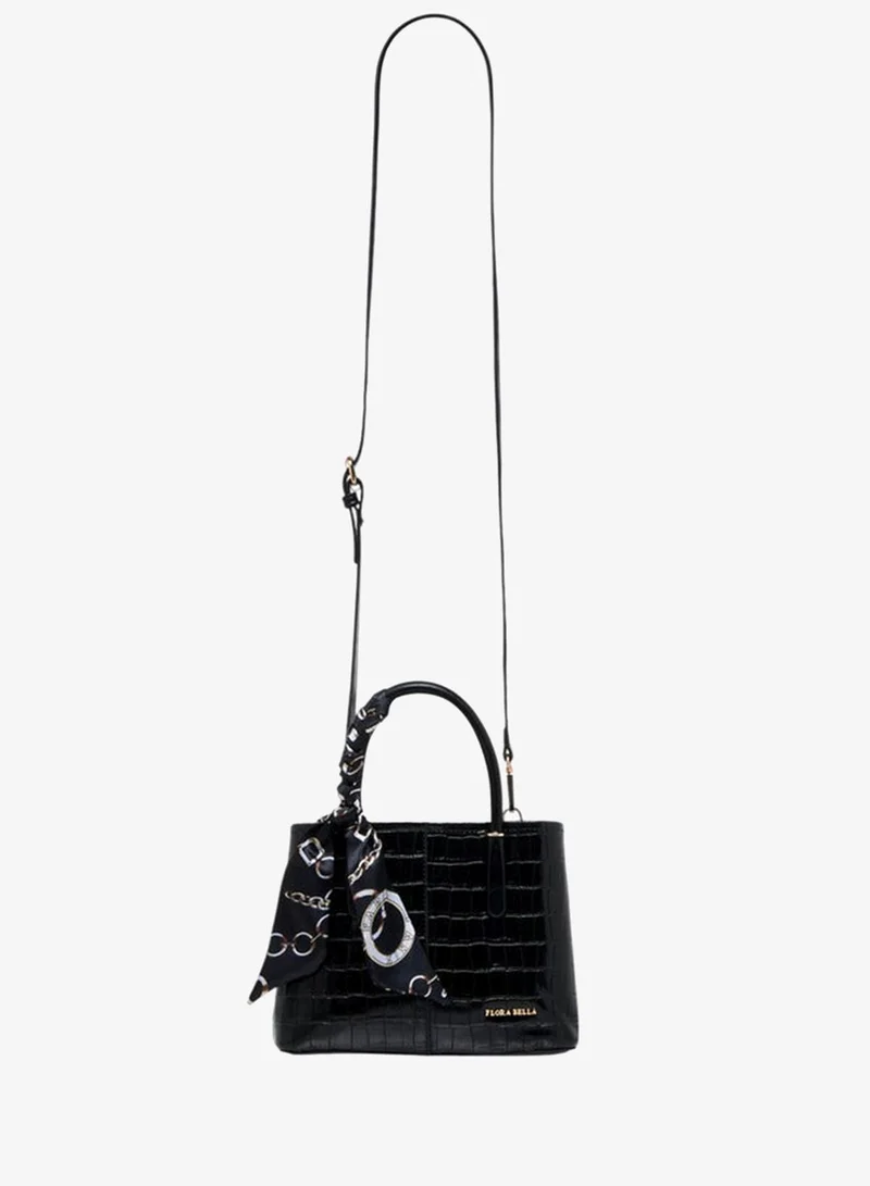 Flora Bella By Shoexpress BLACK Scarf Accent Tote Bag with Detachable Strap and Button Closure for Women | Best Price UAE