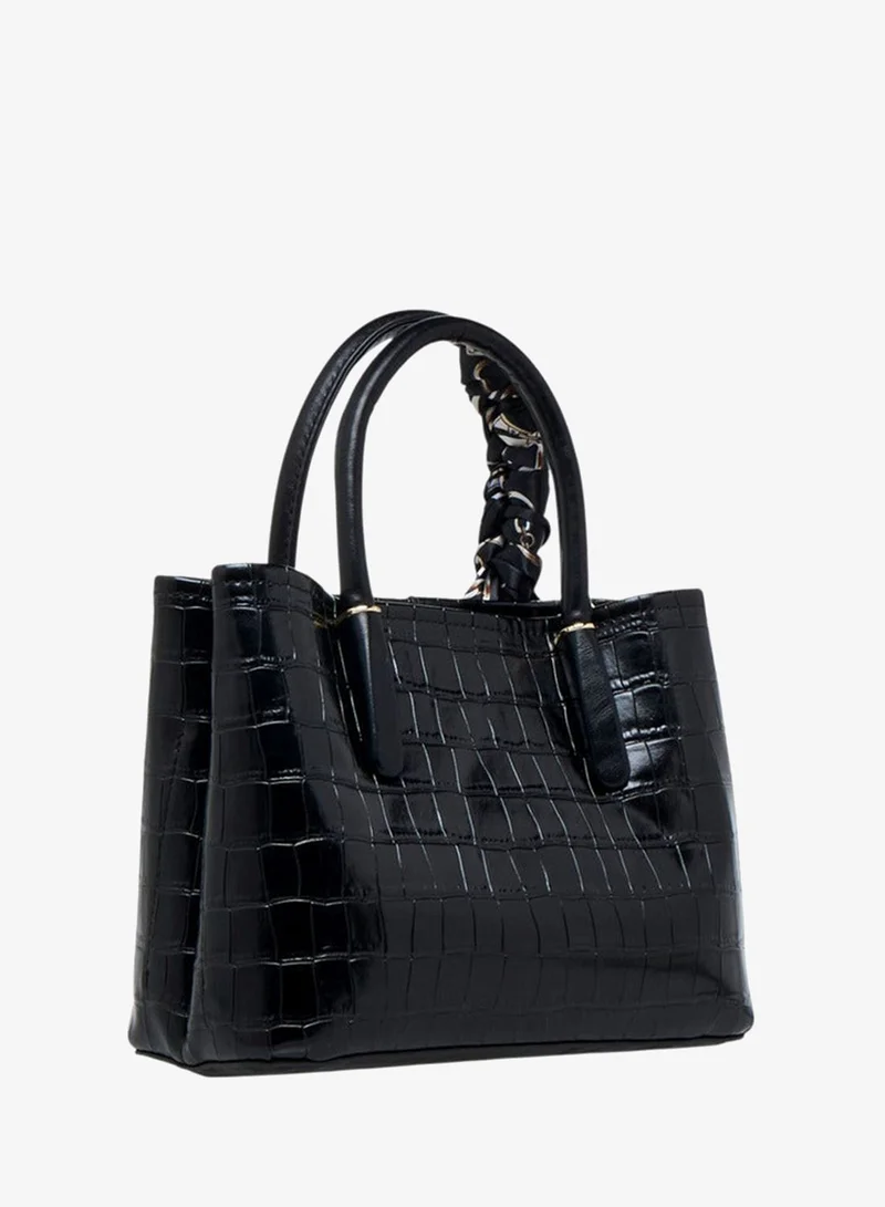 Flora Bella By Shoexpress BLACK Scarf Accent Tote Bag with Detachable Strap and Button Closure for Women | Best Price UAE