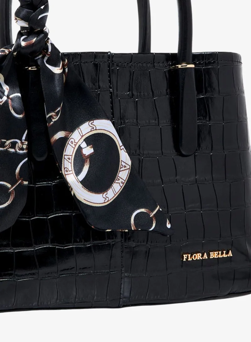 Flora Bella By Shoexpress BLACK Scarf Accent Tote Bag with Detachable Strap and Button Closure for Women | Best Price UAE