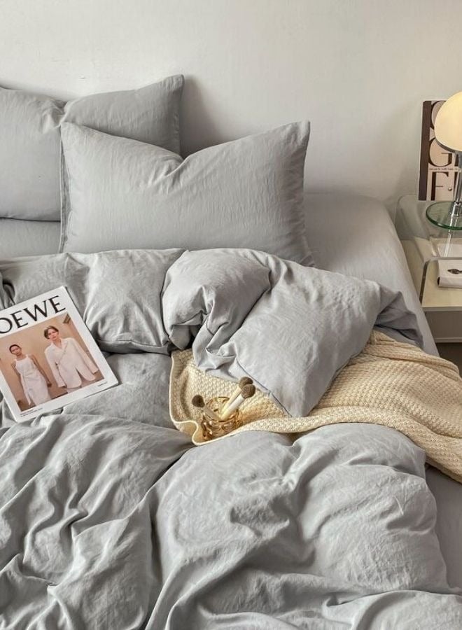 LUNA Home Queen Size 6 Piece Bedding Set Without Filling, Washable Cotton Light Grey Color. - Image 3