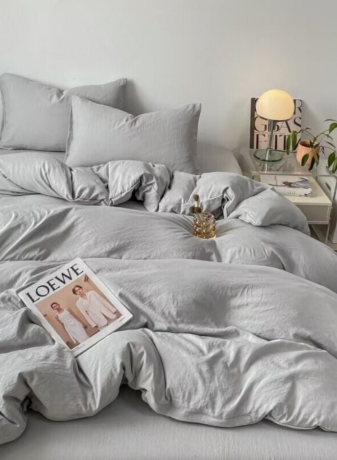 LUNA Home Queen Size 6 Piece Bedding Set Without Filling, Washable Cotton Light Grey Color. - Image 4