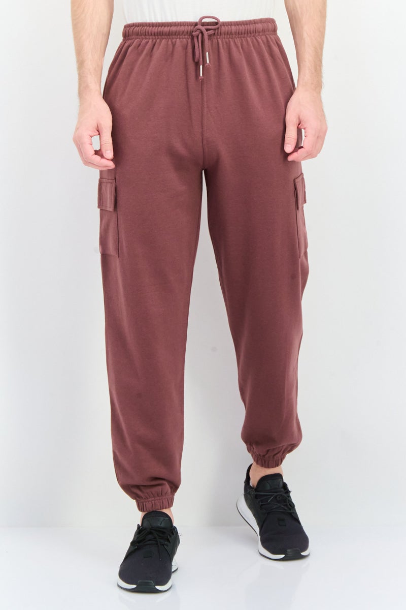 Fleece Factory Men Drawstring Fleece Cargo Pants, Pale Burgundy  - Image 1