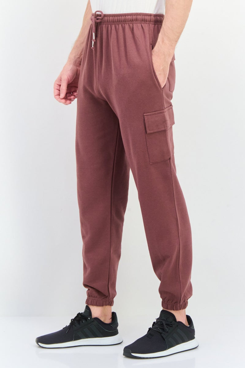 Fleece Factory Men Drawstring Fleece Cargo Pants, Pale Burgundy  - Image 2