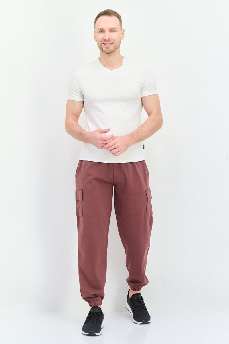 Fleece Factory Men Drawstring Fleece Cargo Pants, Pale Burgundy  - Image 4