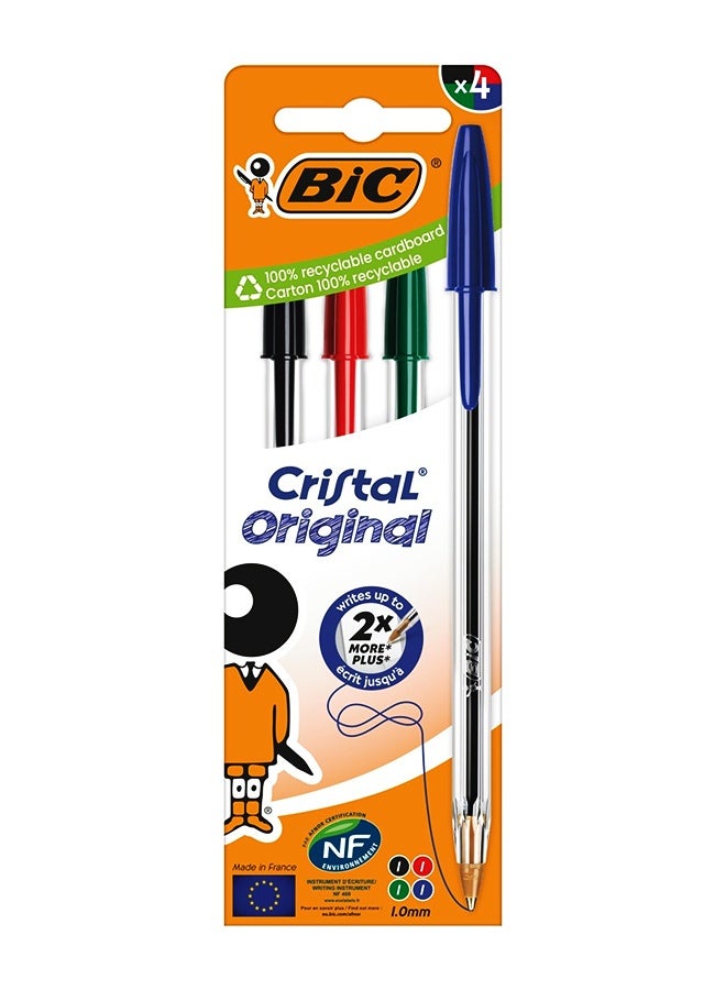 BIC Cristal Original Assorted Colors Ballpoint Pens Medium Point (1.0 Mm) Pack Of 4 - Image 1