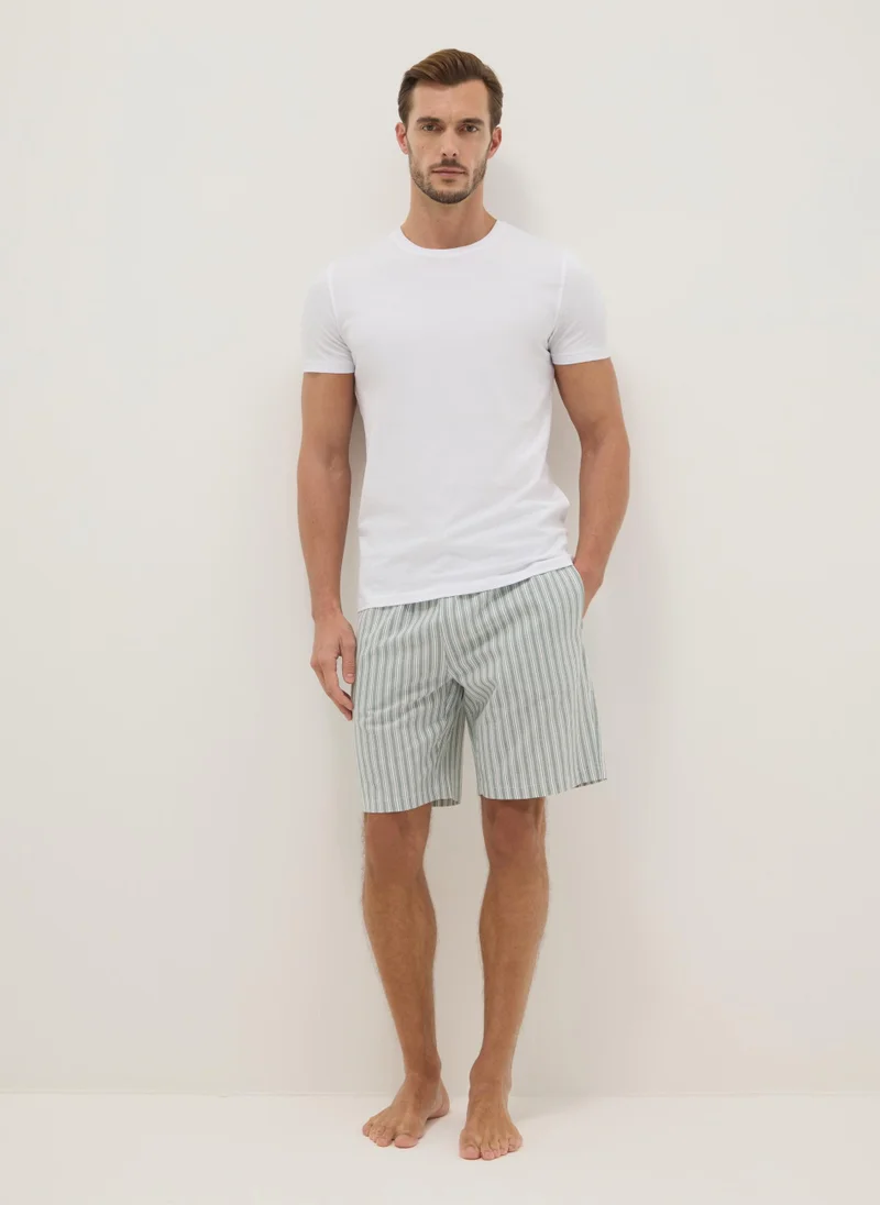 او في اس OVS Multicoloured Striped Pure Cotton Regular Fit Pyjama Shorts