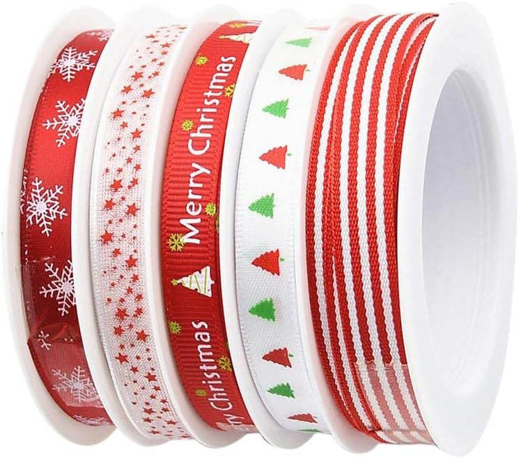 5Rolls Multicolor Grosgrain Ribbons - Perfect for Christmas Holiday Crafting and Gift Wrapping - DIY Hair Bows, Wedding Decor and Sewing Lace Trims, Z3A39ZE0KDBER9E18 - Image 5